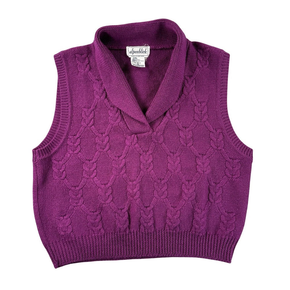 VINTAGE Alpenblick Sweater Womens 40 Purple Sleeveless‎ V Neck Pure Wool Retro